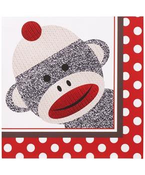 Sock Monkey Red Lunch Napkins