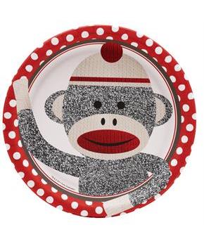 Sock Monkey Red Dinner Plates 