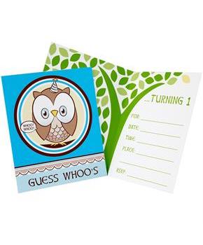 Look Whoo's 1 - Blue Invitations