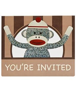 Sock Monkey Red Invitations