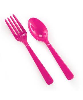 Hot Pink Forks & Spoons - 8 each