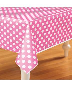Pink and White Dots Plastic Tablecover