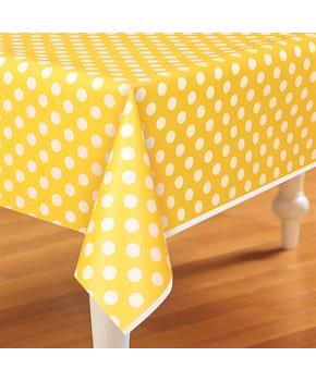 Yellow and White Dots Plastic Tablecover