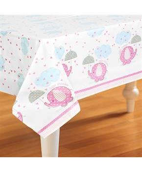 Umbrellaphants Pink Baby Shower Plastic Tablecover