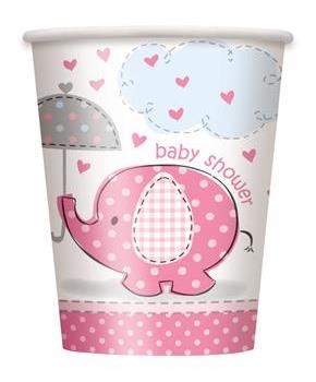Umbrellaphants Pink Baby Shower 9 oz. Cups (8)