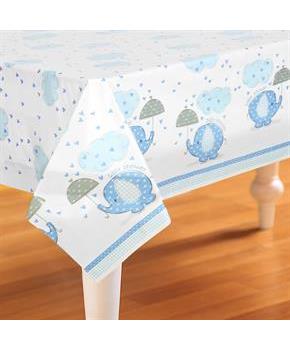Umbrellaphants Blue Baby Shower Plastic Tablecover