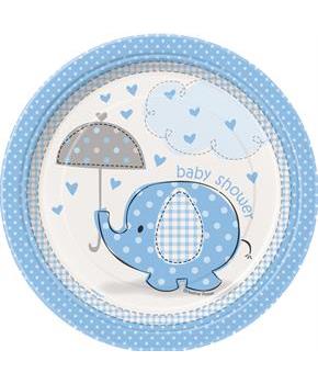 Umbrellaphants Blue Baby Shower Dessert Plates 