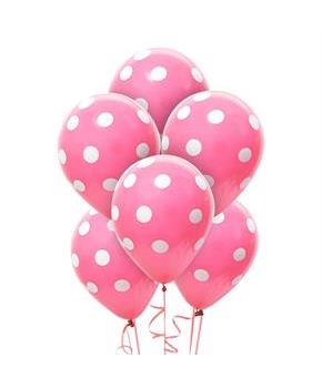 Hot Rose and White Dots Latex Balloons