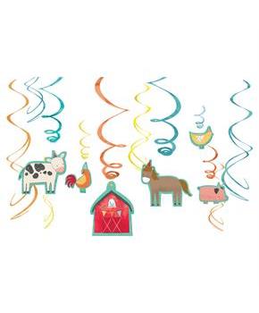 Barnyard Birthday Foil Swirl Decorations (12)