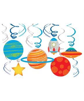 Blast Off Birthday Foil Swirl Hanging Decorations