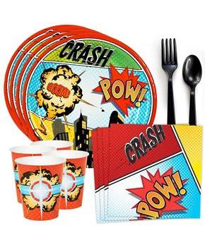 Superhero Comics Standard Tableware Kit (Serves 8)