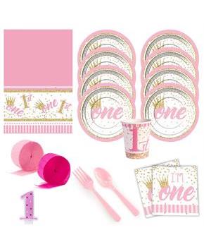 1st Birthday Pink Deluxe Tableware Kit (Serves 8)