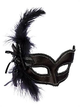 Black Satin Masquerade Mask with Feathers