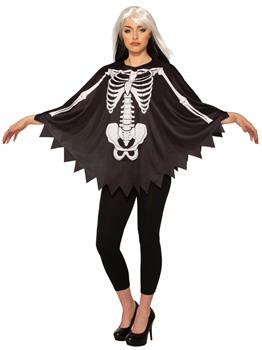 Women's Skeleton Bones Black Poncho Costume