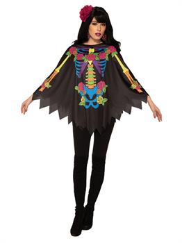 Women's Day of the Dead Poncho Adult Costume