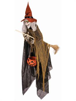 Witch Sitting On Broom & Pumpkin Hanging Decor
