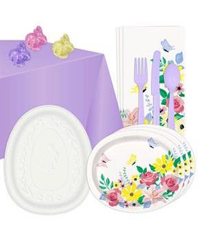 Pastel & Lavender Floral Easter Tableware Kit (8 Guests)