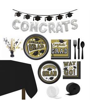 Grad Gold Tableware & Decoration Kit (20 Guests)
