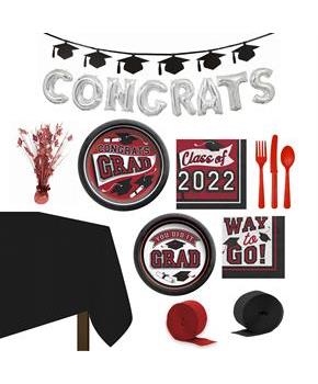 Grad Red Tableware & Decoration Kit (20 Guests)