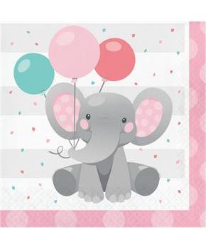 Pink Elephant Birthday Lunch Napkins (16)