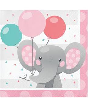 Pink Elephant Birthday Beverage Napkins (16)
