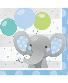 Blue Elephant Birthday Beverage Napkins (16)