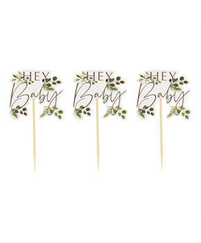 Hey Baby Botanical Cupcake Toppers