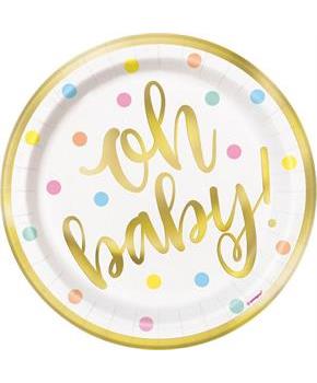 "Oh Baby" Gold 7" Dessert Plate (8)