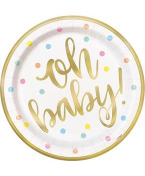 "Oh Baby" Gold 9" Lunch Plate (8)