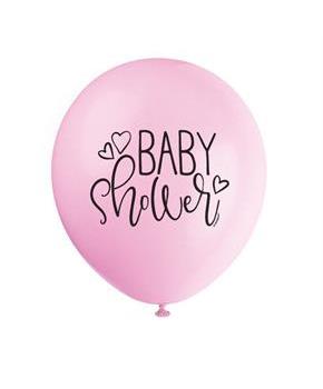 Pink Hearts Baby 12" Latex Balloons (8)
