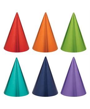 Rainbow Foil Assorted Cone Hats (12)