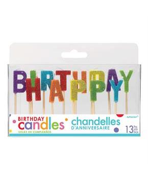 Rainbow Glitter Happy Birthday Candles