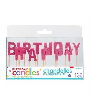 Pink Glitter Happy Birthday Candles