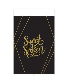 Elegant Gold Sweet 16 Plastic Table Cover
