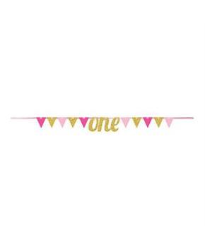 One Pink & Gold Pennant Banner