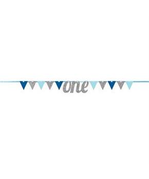 One Blue & Silver Pennant Banner