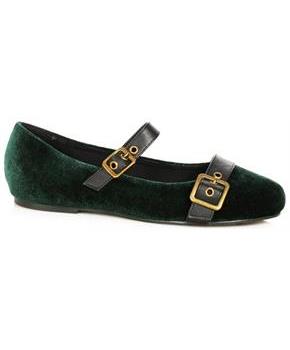 Women's Green Velvet Witch Shoes with Buckles