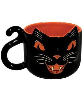 Vintage Halloween Ceramic Black Cat Mug