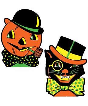 Vintage Halloween Cat & J-O-L Stand-Ups