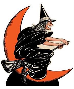 Vintage Halloween Witch & Moon Stand-Up