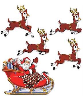 Vintage Christmas Santa & Sleigh Cutouts