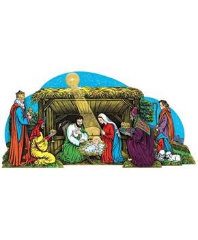 Vntg Xmas Gltrd Nativity SceneTable Dec