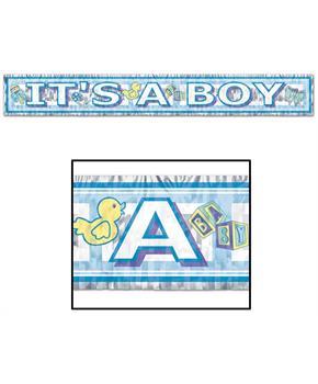 Metallic It's A Boy Fringe Banner
