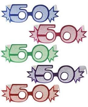 "50" Glittered Foil Eyeglasses