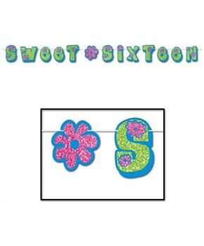 Glittered Sweet Sixteen Streamer