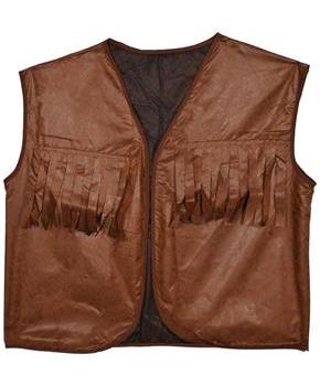 Faux Brown Leather Cowboy Vest w/Fringe