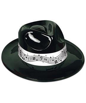 Black Plastic Fedora w/Music Band