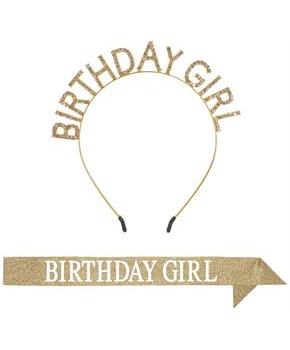 Birthday Girl Headband & Gltrd Sash Set