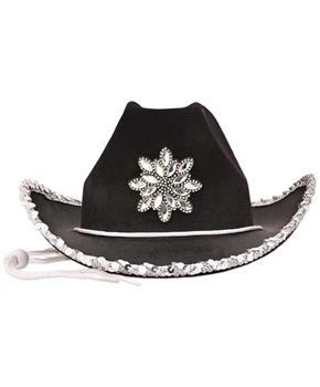 Black Felt Cowgirl Hat w/Gemstones