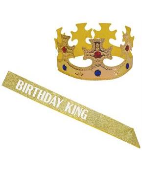 Birthday King's Crown & Gltrd Sash Set
